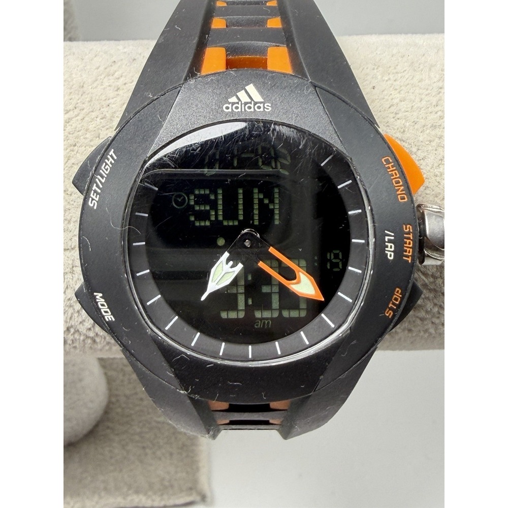 Adidas ADP1435 New Battery Mens Watch 41MM 8" Resin Band Orange Black